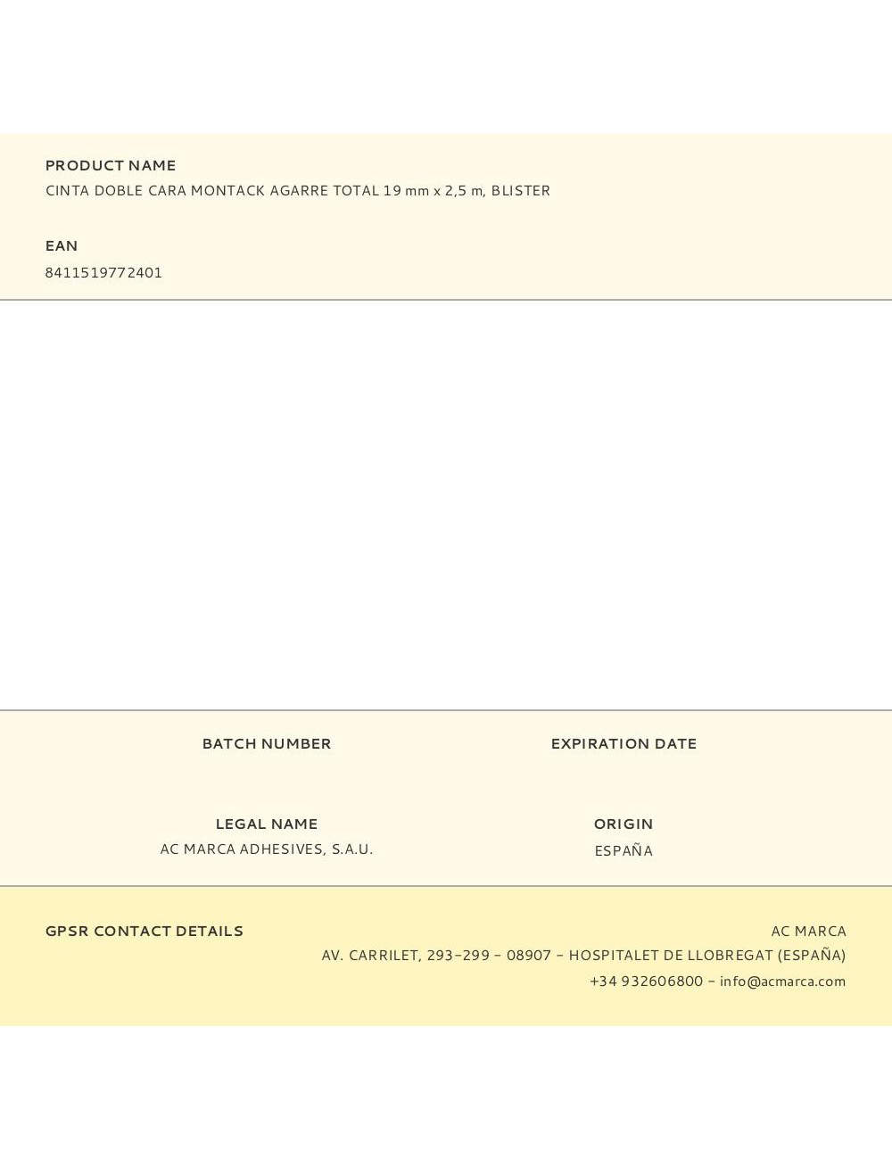 Cinta doble cara montack agarre total 19 mm x 2,5 m, blister