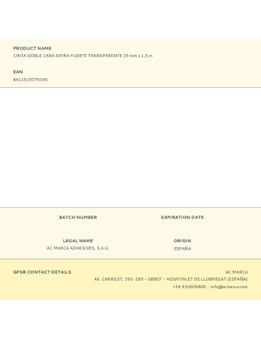 Cinta doble cara extra fuerte transparente 19 mm x 1,5 m