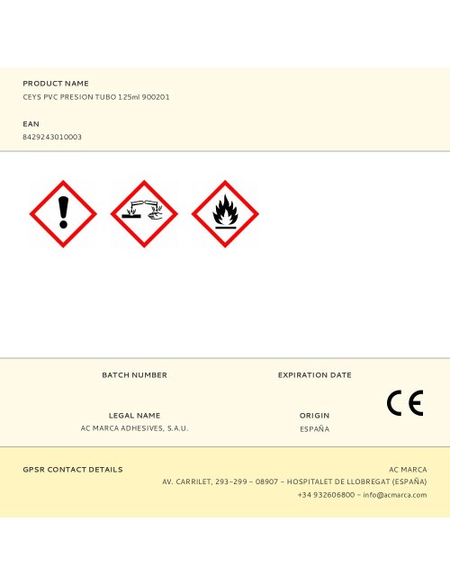 Adhesivo pvc presion tubo 125 ml