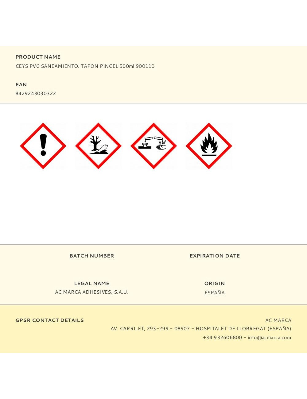 Adhesivo pvc saneamiento tapon pincel 500 ml