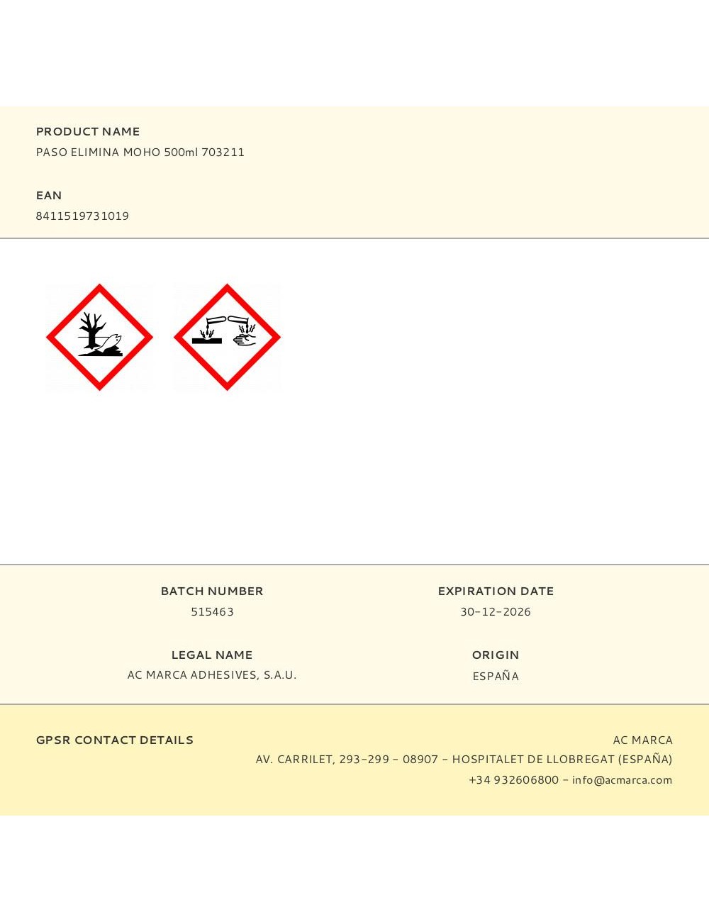 Paso elimina moho 500ml 703211