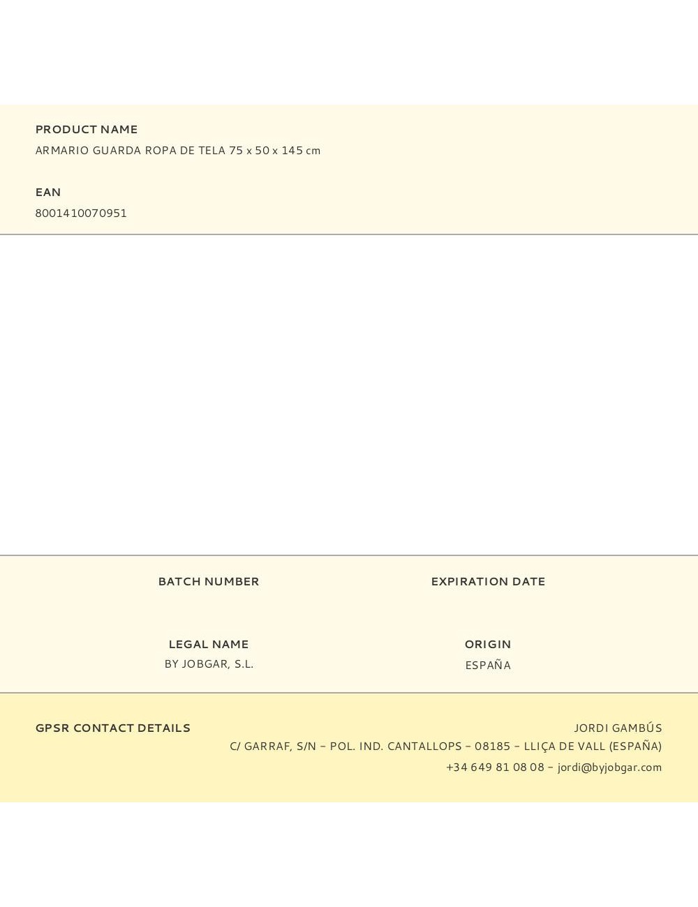 Armario guarda ropa de tela 75 x 50 x 145 cm