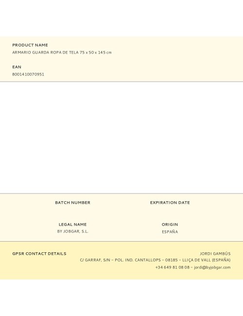 Armario guarda ropa de tela 75 x 50 x 145 cm