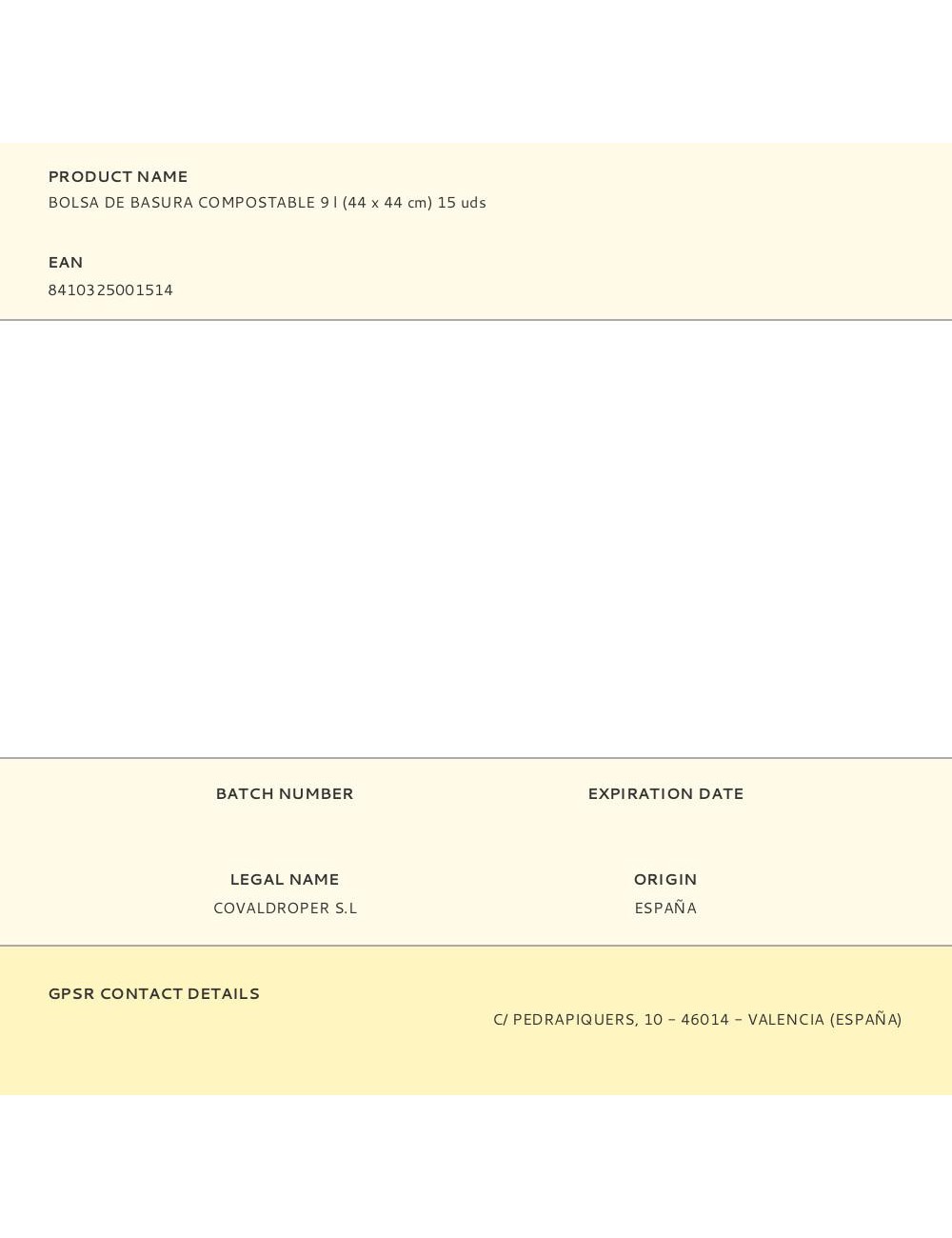 Bolsa de basura compostable 9 l (44 x 44 cm) 15 uds