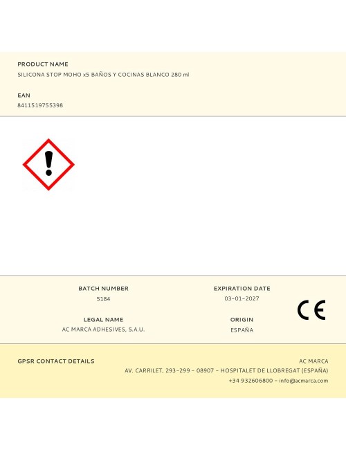 Silicona stop moho x5 baños y cocinas blanco 280 ml