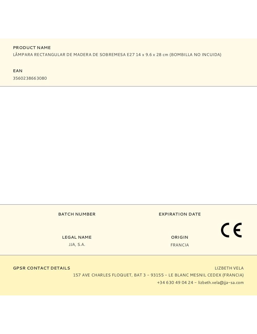 Lámpara rectangular de madera de sobremesa e27 14 x 9.6 x 28 cm (bombilla no incuida)