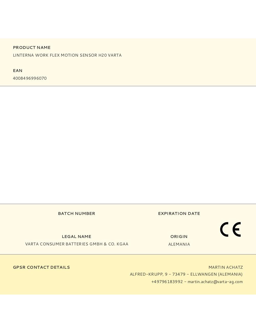 Linterna work flex motion sensor h20 varta