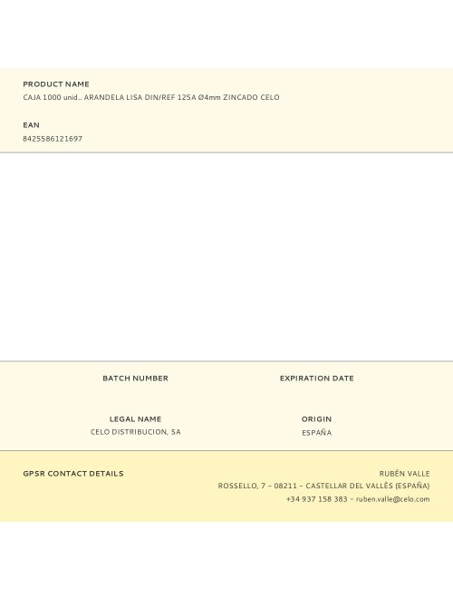 Caja 1000 unid.. arandela lisa din/ref 125a ø4mm zincado celo