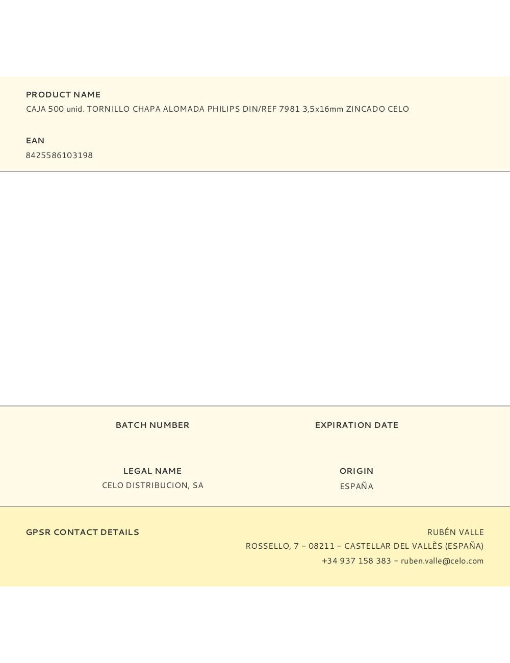 Caja 500 unid. tornillo chapa alomada philips din/ref 7981 3,5x16mm zincado celo