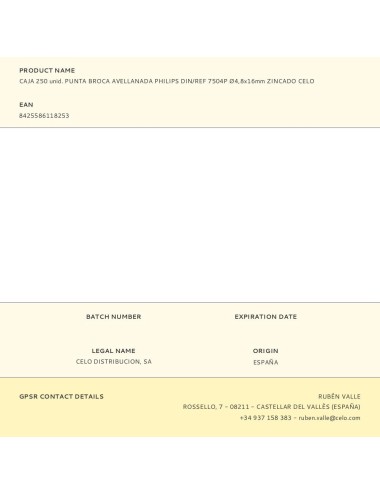 Caja 250 unid. punta broca avellanada philips din/ref 7504p ø4,8x16mm zincado celo