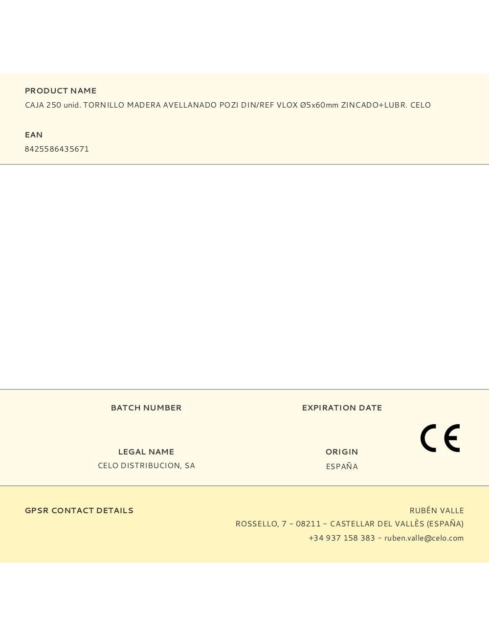 Caja 250 unid. tornillo madera avellanado pozi din/ref vlox ø5x60mm zincado+lubr. celo