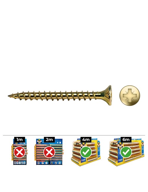 Caja 250 unidades tornillo madera avellanado pz din/ref vlox ø6 x 50 mm bicromatado+lubr.