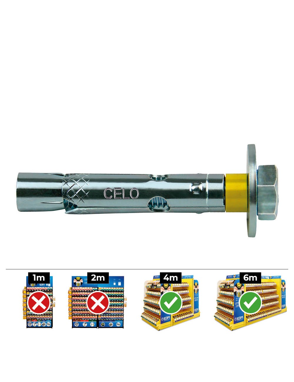 Anclaje dynabolt tornillo zincado m6 ø8 x 60 mm, caja 200 uds