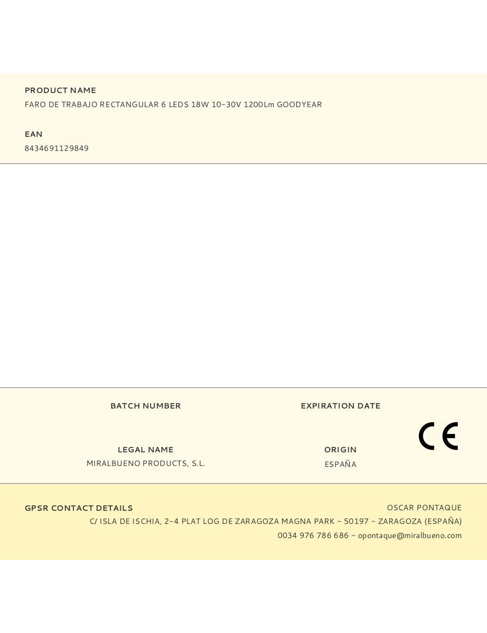 Faro de trabajo rectangular 6 led 1200 lm 18w 10 - 30v