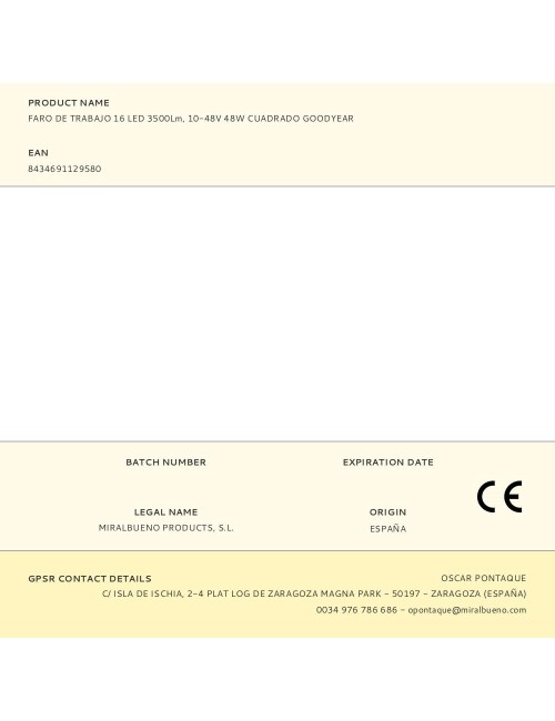 Faro de trabajo cuadrado 16 leds 3500 im 48w 10 - 48v