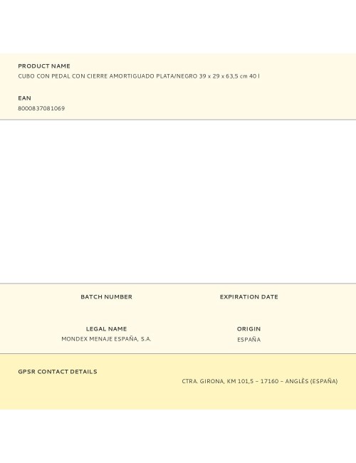 Cubo con pedal con cierre amortiguado plata/negro 39 x 29 x 63,5 cm 40 l