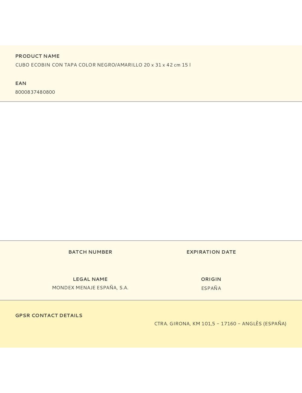 Cubo ecobin con tapa color negro/amarillo 20 x 31 x 42 cm 15 l