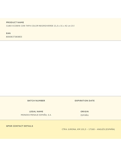 Cubo ecobin con tapa color negro/verde 21,5 x 31 x 42 cm 15 l