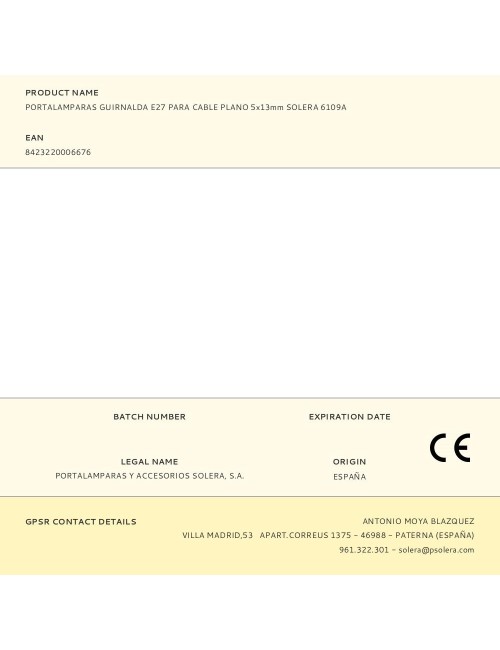 Portalamparas guirnalda e27 para cable plano 5x13mm solera 6109a