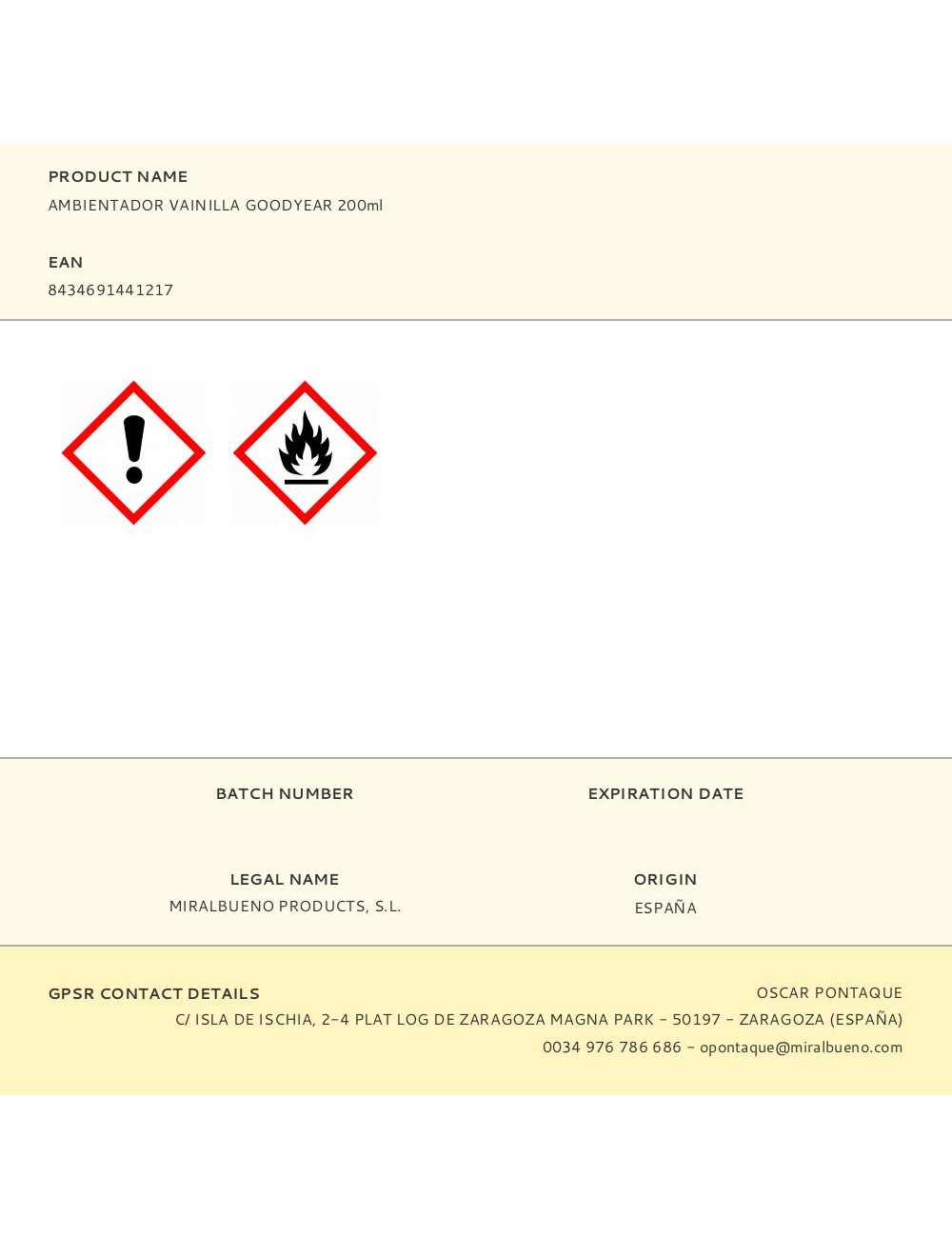 Ambientador vainilla goodyear 200ml