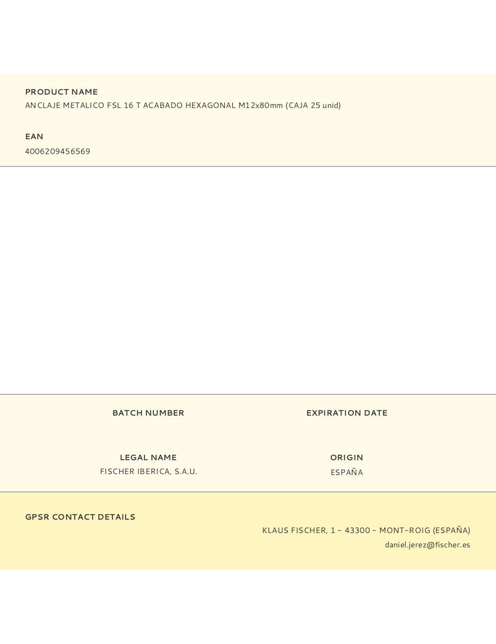 Anclaje metálico fsl 16 t acabado hexagonal m12 x 80 mm, caja 25 uds