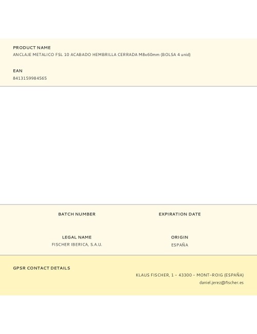Anclaje metálico fsl 10 acabado hembrilla cerrada m8 x 60 mm, bolsa 4 uds