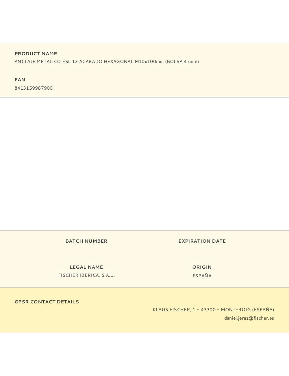 Anclaje metálico fsl 12 acabado hexagonal m10 x 100 mm, bolsa 4 uds