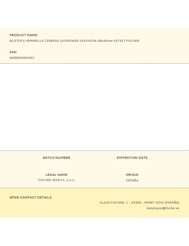 Hembrilla cerrada duopower easyhook ø8 x 40 mm, blister 6 uds