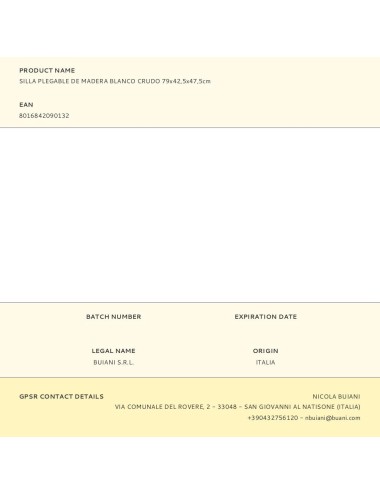 Silla plegable de madera blanco crudo 79x42,5x47,5cm