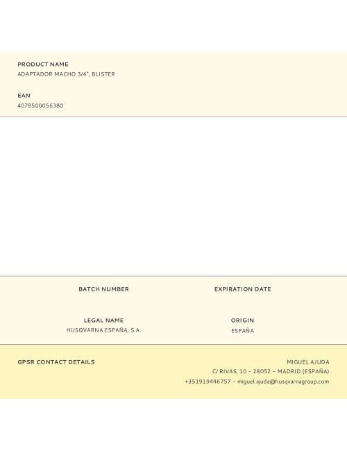 Adaptador macho 3/4", blister