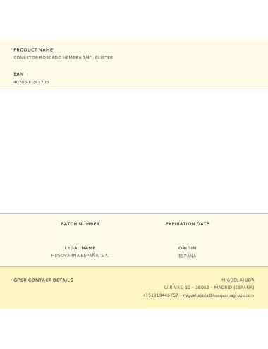 Conector roscado hembra 3/4" , blister