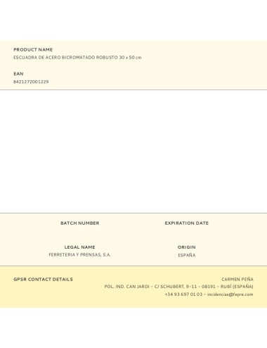 Escuadra de acero bicromatado robusto 30 x 50 cm