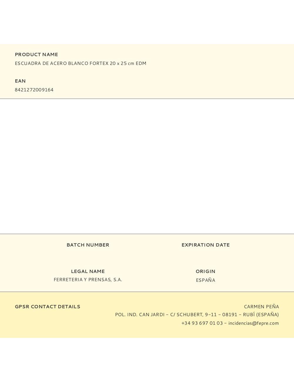 Escuadra de acero blanco fortex 20 x 25 cm edm