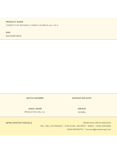 Cuerda yute natural 3 cabos calibre 8 mm x 15 m