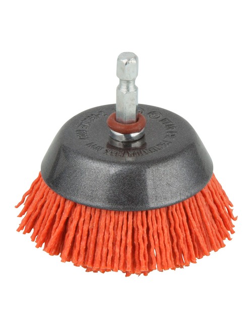 Cepillo de copa de nylon, vástago hexagonal 1/4", ø65 mm