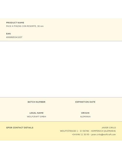 Pinza de resorte, 30 mm, pack 4 uds