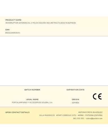 Interruptor diferencial 2 polos solera 40a (retractilado) rcb2p4030