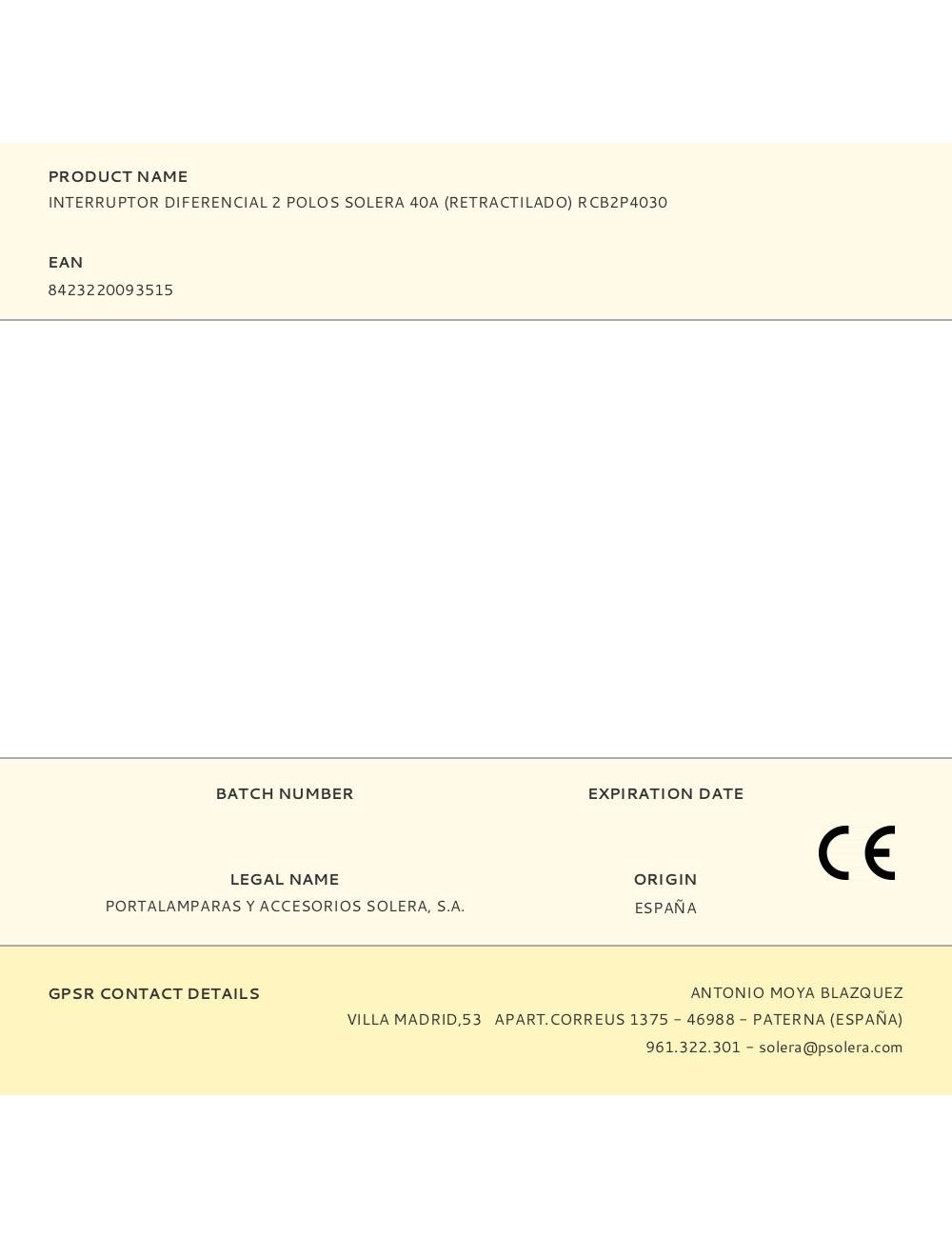 Interruptor diferencial 2 polos solera 40a (retractilado) rcb2p4030