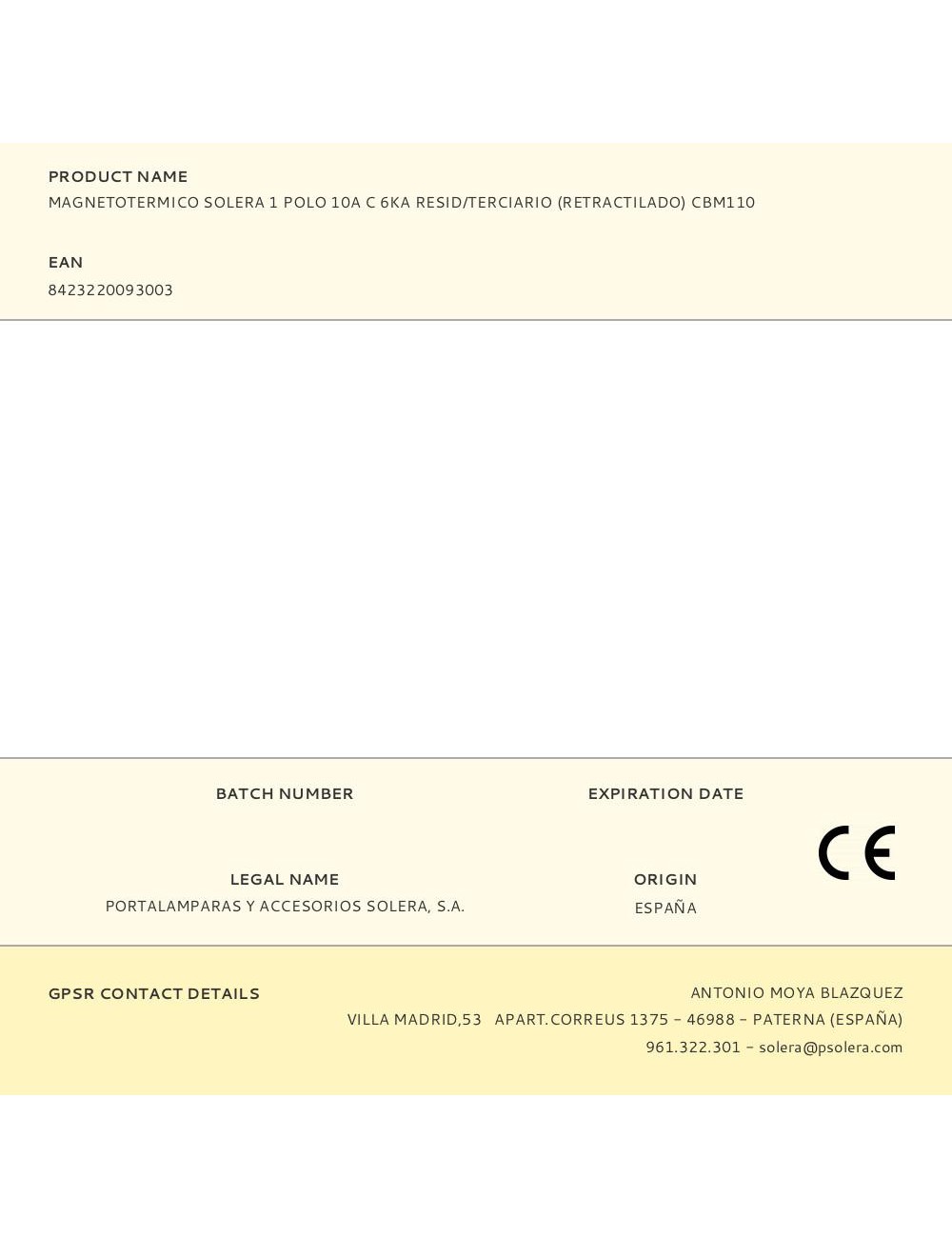 Magnetotermico solera 1 polo 10a c 6ka resid/terciario (retractilado) cbm110