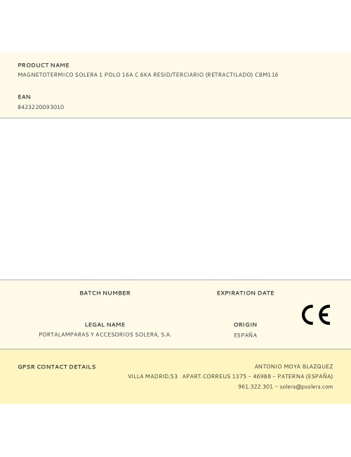 Magnetotermico solera 1 polo 16a c 6ka resid/terciario (retractilado) cbm116