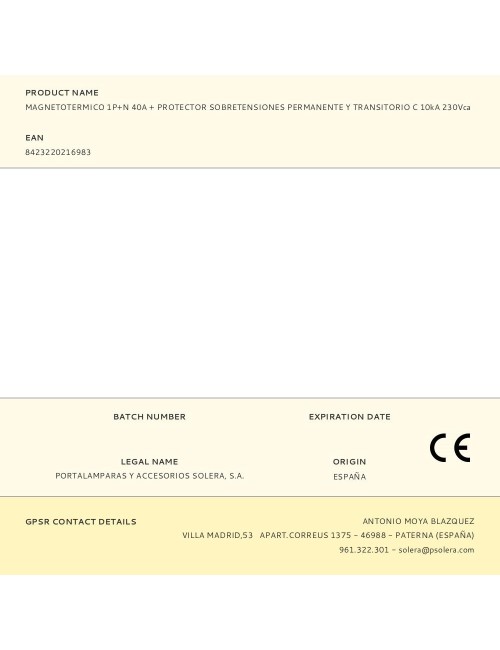 Magnetotermico 1p+n 40a + protector sobretensiones permanente y transitorio c 10ka 230vca