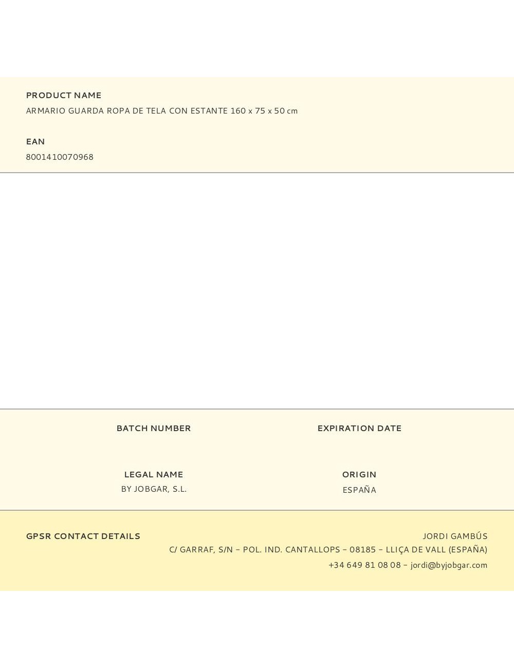 Armario guarda ropa de tela con estante 160 x 75 x 50 cm