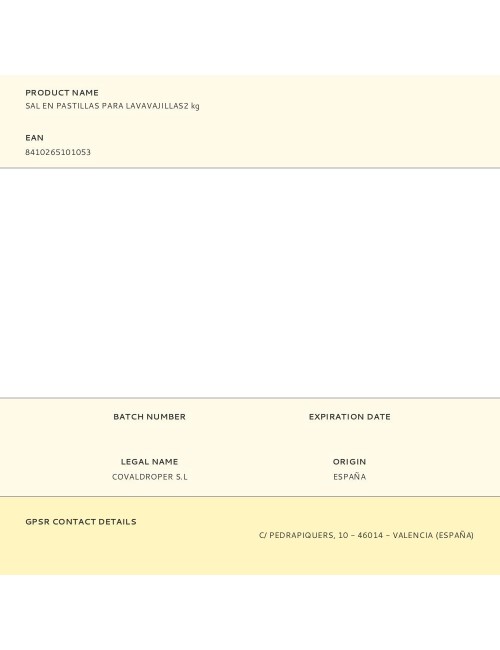 Sal en pastillas para lavavajillas2 kg