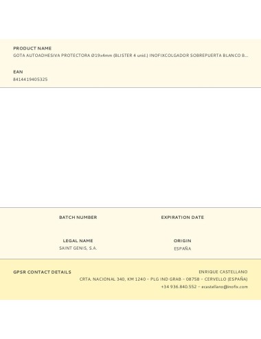 Gota autoadhesiva protectora ø19x4mm (blister 4 unid.) inofixcolgador sobrepuerta blanco blister inofix