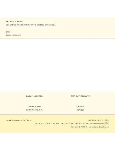 Colgador adhesivo infantil diseño cara rosa