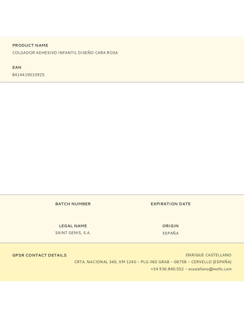 Colgador adhesivo infantil diseño cara rosa