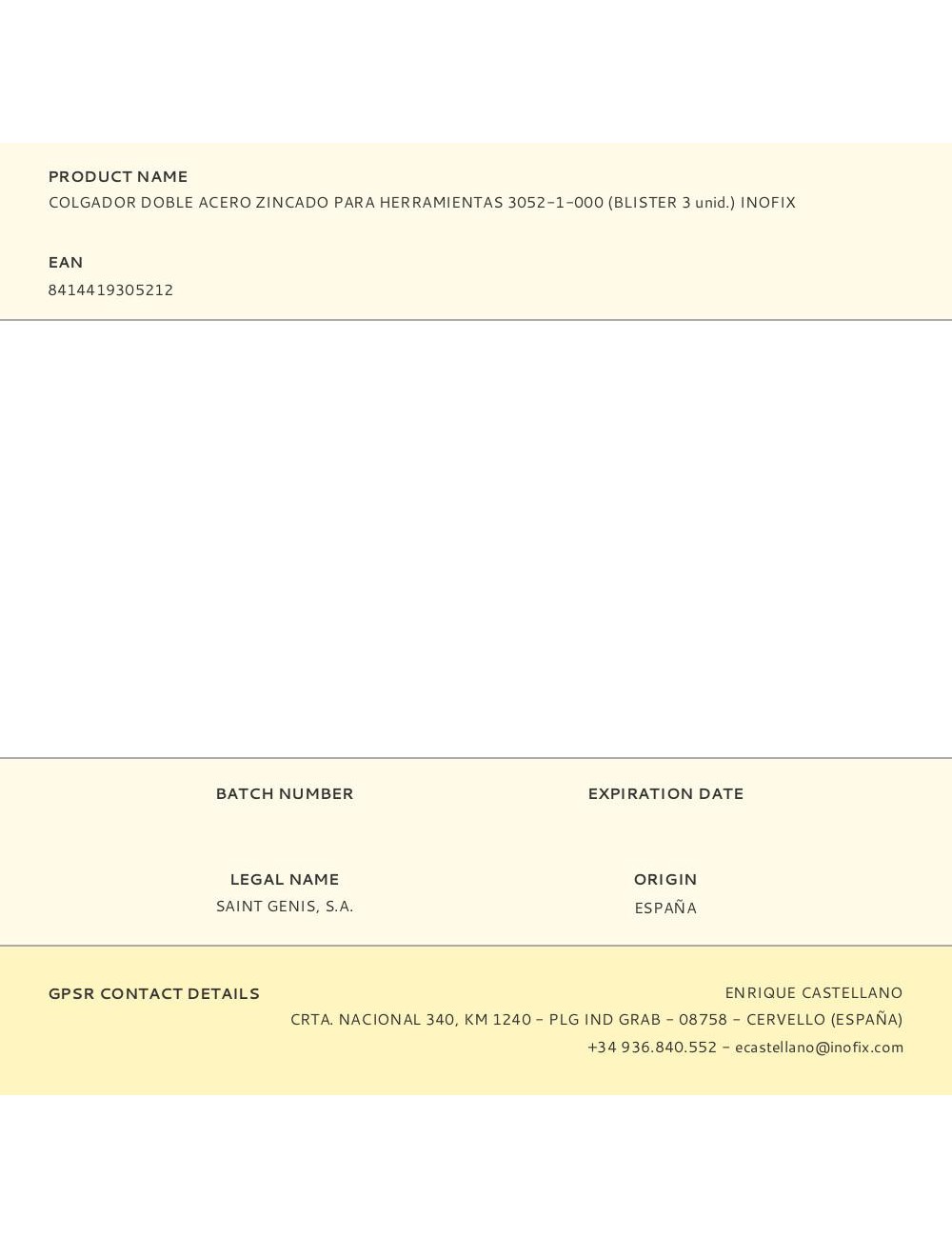 Colgador doble acero zincado para herramientas 3052-1-000 (blister 3 unid.) inofix