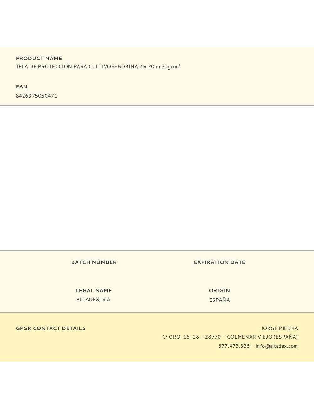 Tela de protección para cultivos-bobina 2 x 20 m 30gr/m