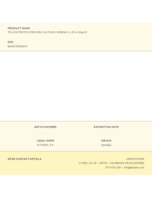 Tela de protección para cultivos-bobina 2 x 20 m 30gr/m