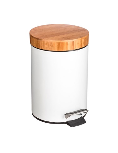 Papelera pedal bambu-blanco 3 l
